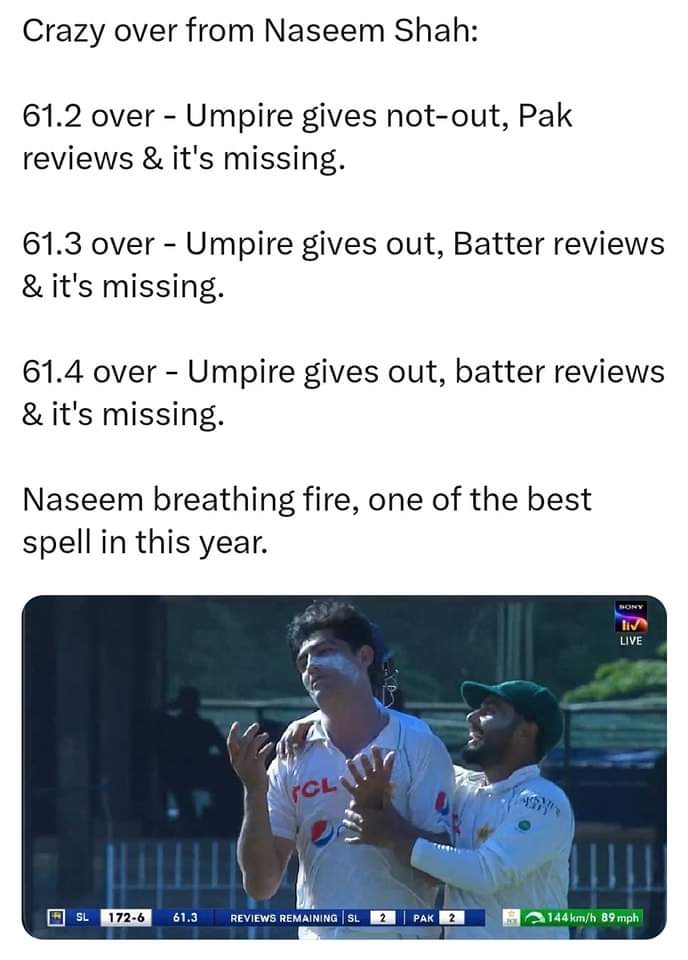 bathanger_khan's tweet photo. Finally Naseem shah got a wicket it felt so personal tbh  (65.4)
Congratulations Pakistan 
#PAKvsSL https://t.co/d0lp3Le555