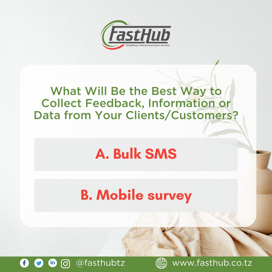 fasthubtz's tweet photo. Question of the Day!
#bulksms #smsgateaway #mobilesurvey #clientsfeedback #valuableinsights #continiousimprovement #smsprovider #bulksmsserviceprovider #bulkwhatsapp #promotions #mobilefeedback https://t.co/aKhOq8XWn8