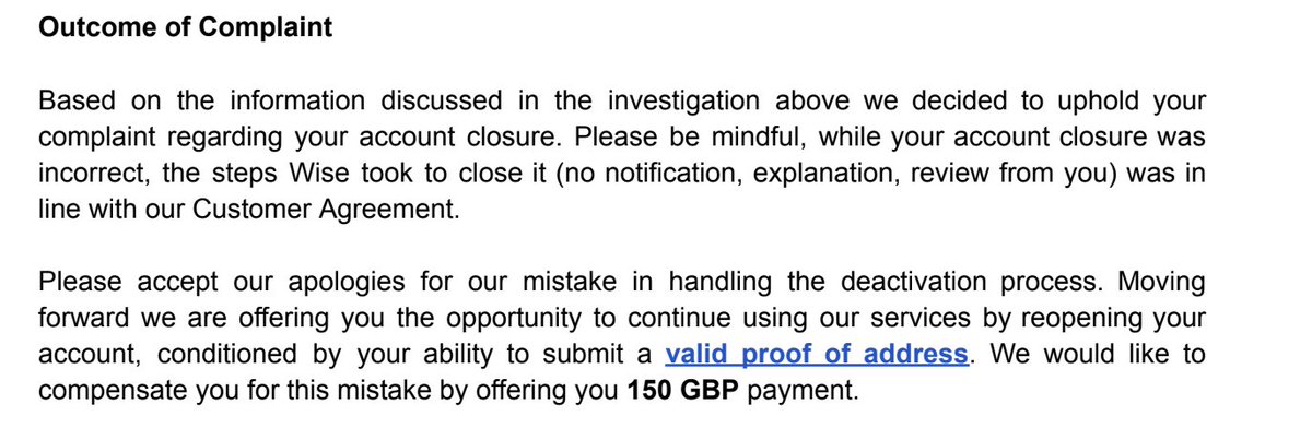 hsadia538's tweet photo. On 22nd June'23, @Wise closed my account without a warning. Refused my appeal on 26th June, and refunded the money. On lodging a complaint against them, I received a response on 25th July where they confirm that it was a mistake. https://t.co/tWJrYI5zJc