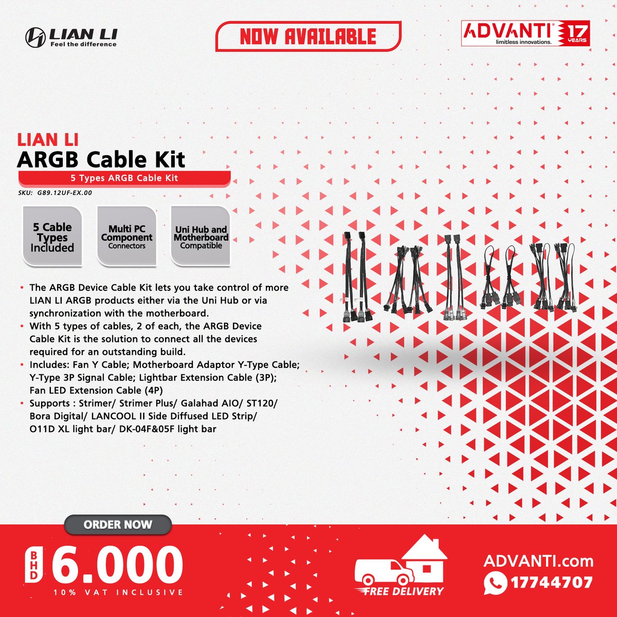 ADVANTIGroup's tweet image. 🔽5 TYPES ARGB CABLE KIT🔽

🔴LIAN LI ARGB Cable Kit🔴

▶ PRICE: BHD 6.000 ( 10% VAT Inclusive )

For orders: 📞 17744707 🌐 ADVANTI.com
FREE DELIVERY! 🚚 📦

#ADVANTI #LianLi #5Types #ARGB #Cable #Kit #Bahrain #Manama #Saar