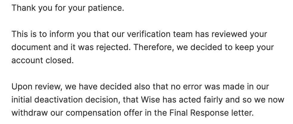 hsadia538's tweet photo. After two days of waiting, now I receive another email(attached)
At this point, none of @Wise actions/emails are making any sense to me. They themselves don't know what they are doing. Two days ago they had something different to say after a month-long investigation. https://t.co/Z8b5e3v7cl