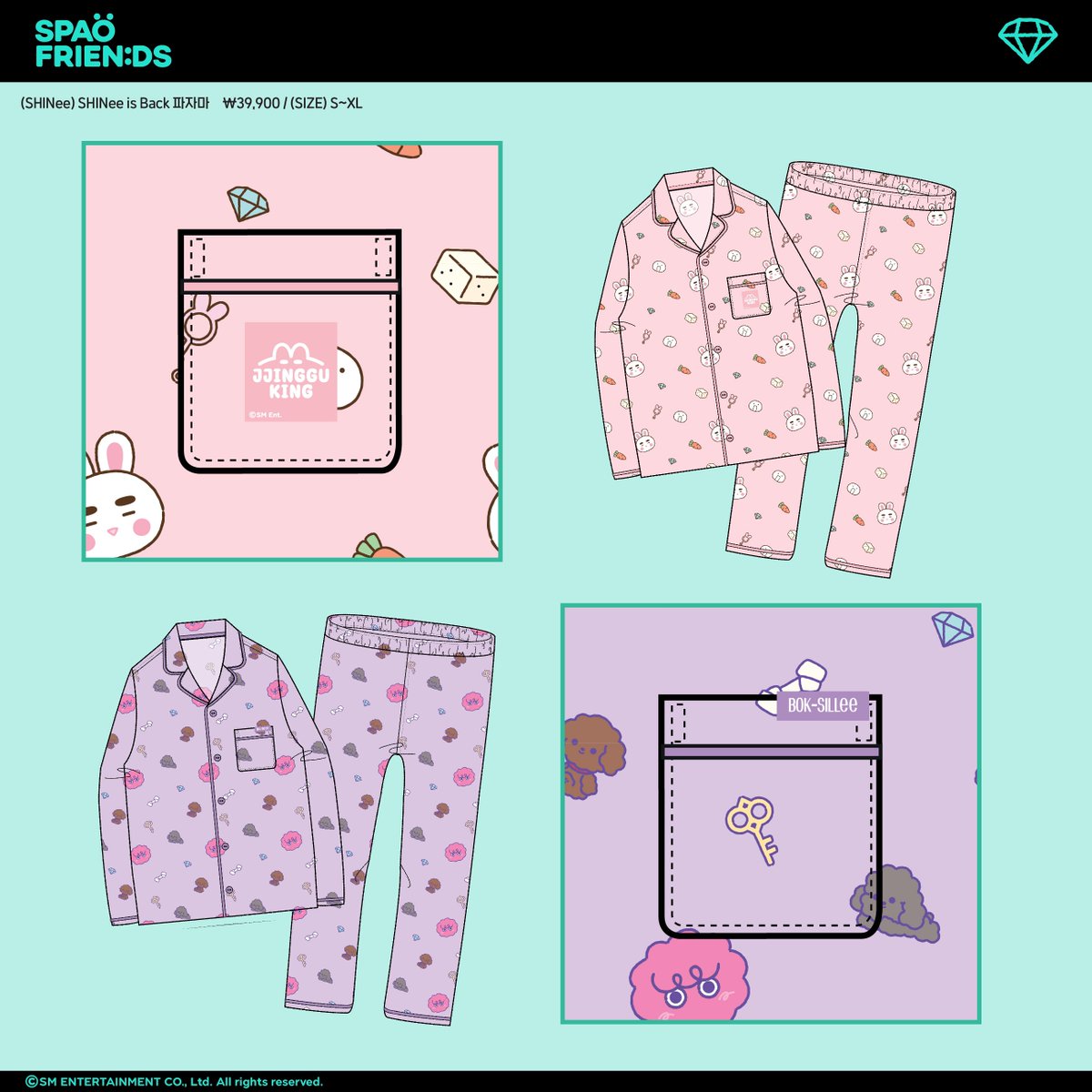 SpaoKr's tweet photo. [SPAO X SHINee Collection]
2023.07.28(FRI) 12:00PM

<컬렉션 라인업>
① 긴팔파자마 4종_39,900원
② 반팔티셔츠 4종_25,900원

<구매 증정 사은품>
샤이니 상품 5만원 이상 구매시 마우스패드 증정
찡구왕/복실이/다라밍/탬아리 4종 중 1종 랜덤 증정
※ 선착순으로 증정되며, 소진시 종료됩니다.

<발매처>
스파오닷컴 / SMTOWN &STORE