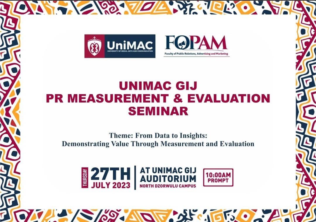 1skilis's tweet image. Join us today for the PR Measurement and Evaluation Seminar aimed at proving Value through Measurement and Evaluation. 

Venue: GIJ Auditorium, North Dzorwulu Campus. 

 #MeasuringSuccess | #DataAndInsights