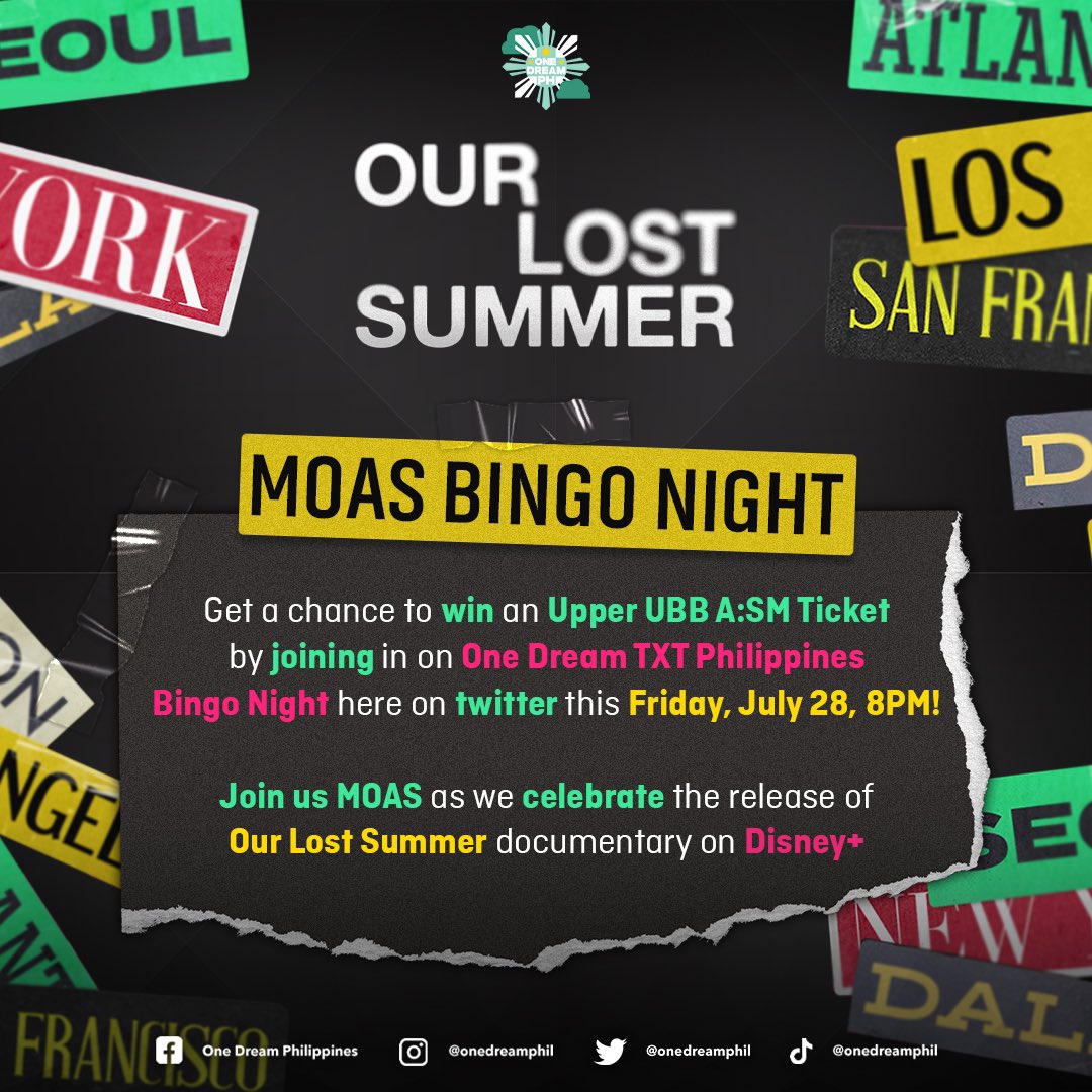 onedreamtxtph's tweet photo. [MOA’s Bingo Night]

Yes, a Bingo Night @ 8PM tomorrow to celebrate the release of @txt_bighit’s documentary, TOMORROW X TOGETHER: OUR LOST SUMMER 🤩

QRT to win a Disney+ subscription! Remember, that’s the only way you can stream the docu 😉

#TXTOurLostSummer
#ItsOnDisneyPlusPH https://t.co/xso0rotGRd