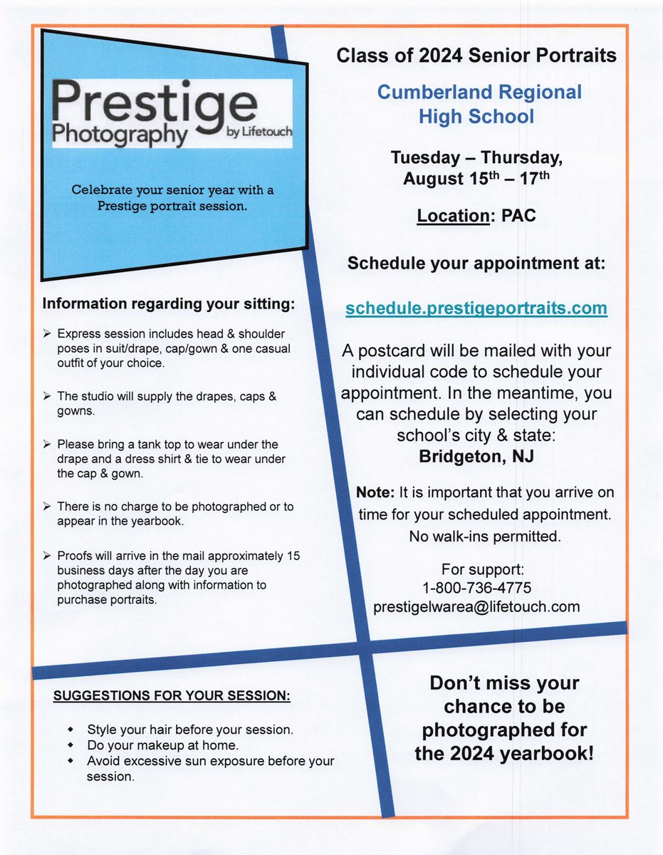 CRHSD's tweet photo. All students will receive a reminder from the Senior Portrait Company in the first week of August.
#crhscoltnation #crhsclassof2024 https://t.co/9Aat3MKPoU