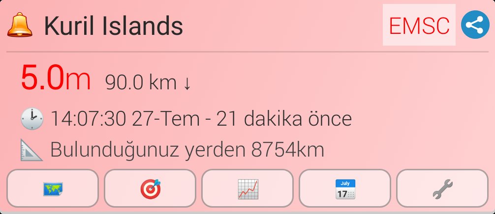 #deprem M5.0,  Kuril Adaları.Deprem EMSC kaynaklı sismograf tarafından depremin gerçek zamanından 19 dakika sonra tespit edilmiştir +3 dakika benim gecikme😄.
Yerel  🕗 :14:07:30