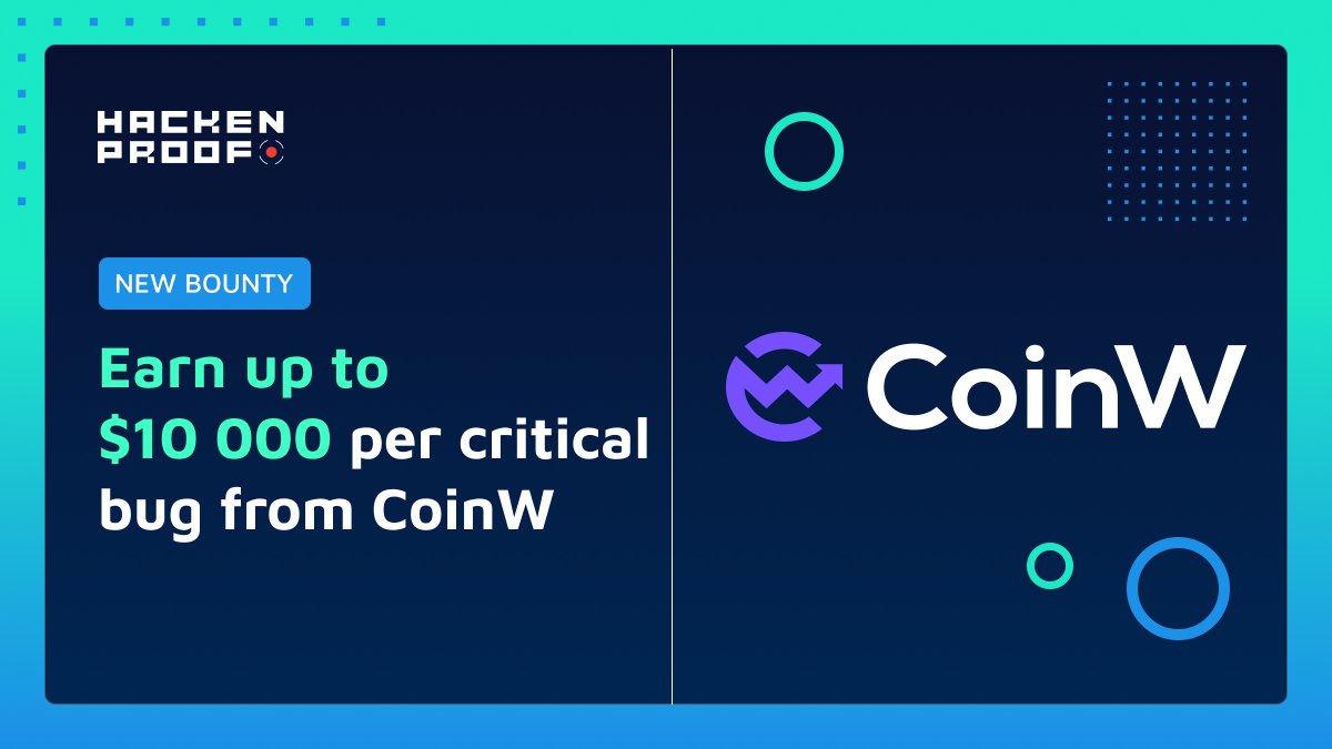 HackenProof's tweet photo. [New bug bounty] 
Earn up to $10,000 with @CoinWOfficial

You will be rewarded based on these tiers:

Critical: $5,000 - $10,000
High: $2,000 - $5,000
Medium: $500 - $2,000
Low: $100 - $500

Start the #bugbounty hunt right now! https://t.co/LhWfjIrNwI