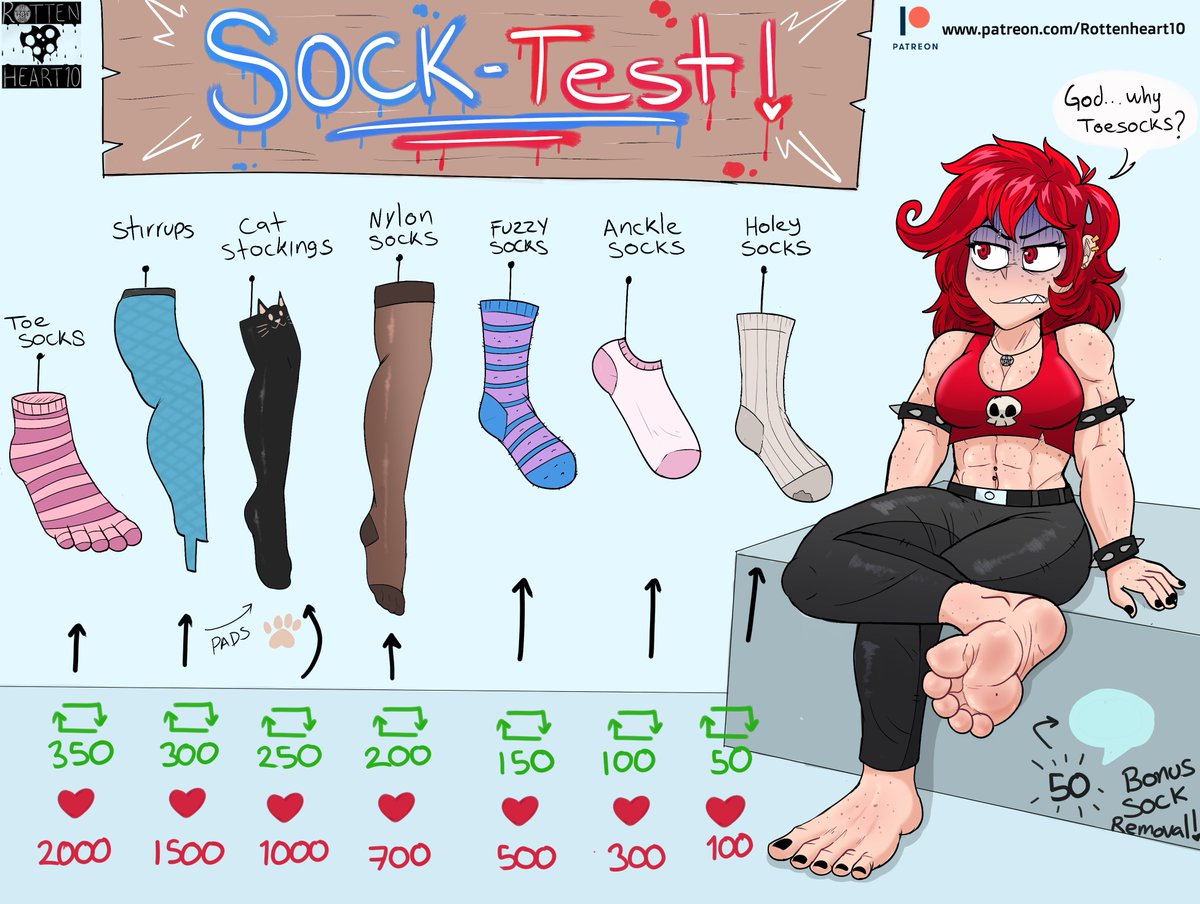 rotten_heart10's tweet photo. Let's play a  Socks game!  
--------------------
As a Thanks for the Milestones we recently archive
let's do a sock test game! RT and Like 🩷 and ashley will wear this funny socks XD the more it reaches the more she will be embarassed cuz includes a diferent outfit for her! 
I will try it with other characters if you like and participate on this idea ^^ 
-----------------------------------
Also for the artist you can try this with your characters too if you like! ^^ just use #sockstest or tag me so i can see and RT your sock test :3
#feet #toes #socks #footfetısh #feetfethish