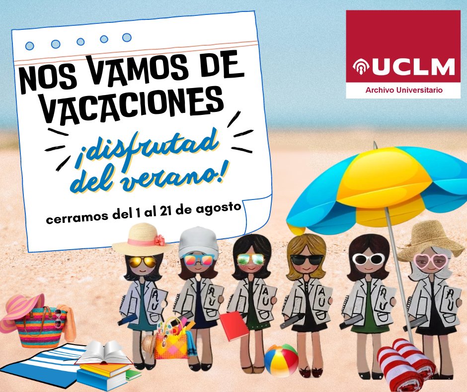 ArchivoUCLM's tweet photo. El equipo de archiveras de la @uclm_es nos vamos de vacaciones!!!!
Feliz verano!!!!
#Verano2023 #VacacionesDeVerano #archiverasenredadas #archiveras #Verano https://t.co/vsUi7HB8hq