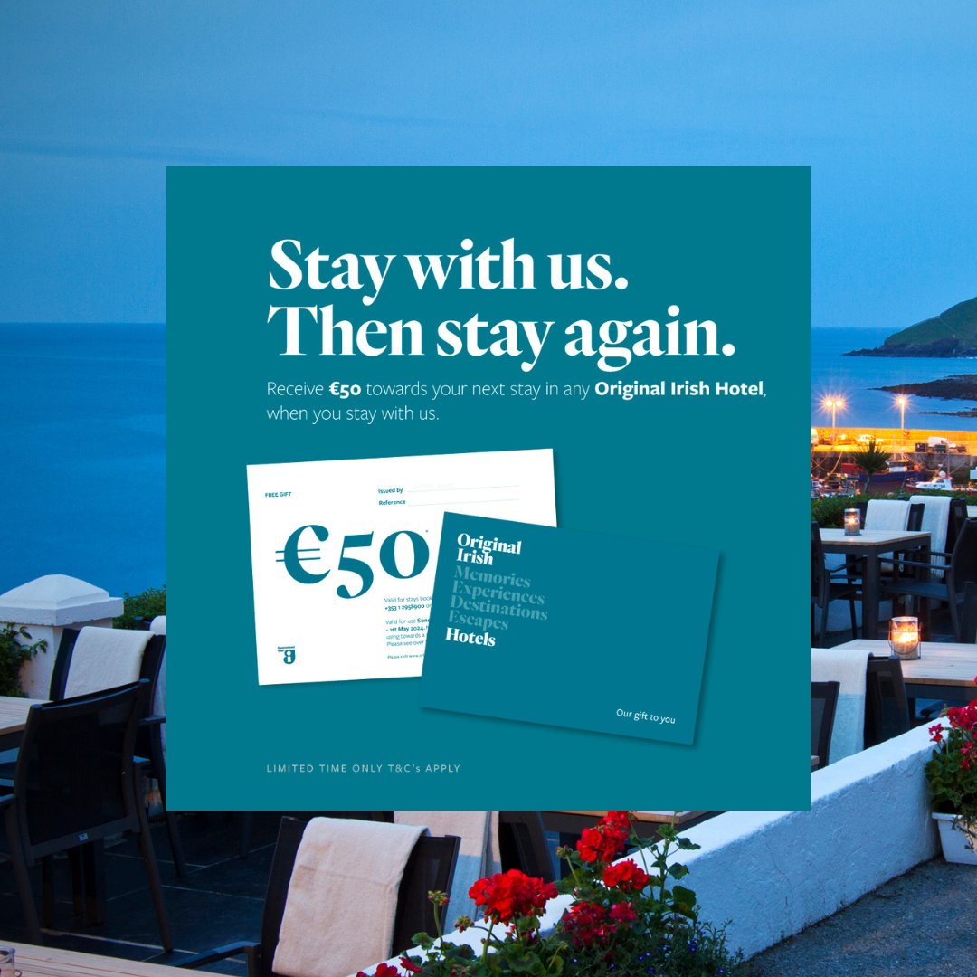 The Bayview Hotel (@thebayviewcork) on Twitter photo ✨️Stay with us.Then stay again✨️
If you stay with us, or indeed any <a href="/OriginalIrishHt/">Original Irish Hotels</a> over the next few months you will receive a gift from us upon check out, €50 off your next stay in most Original Irish Hotels from this October to May 2024! 💙
T&C’s apply. ✨️Stay with us.Then stay again✨️
If you stay with us, or indeed any <a href="/OriginalIrishHt/">Original Irish Hotels</a> over the next few months you will receive a gift from us upon check out, €50 off your next stay in most Original Irish Hotels from this October to May 2024! 💙
T&C’s apply.