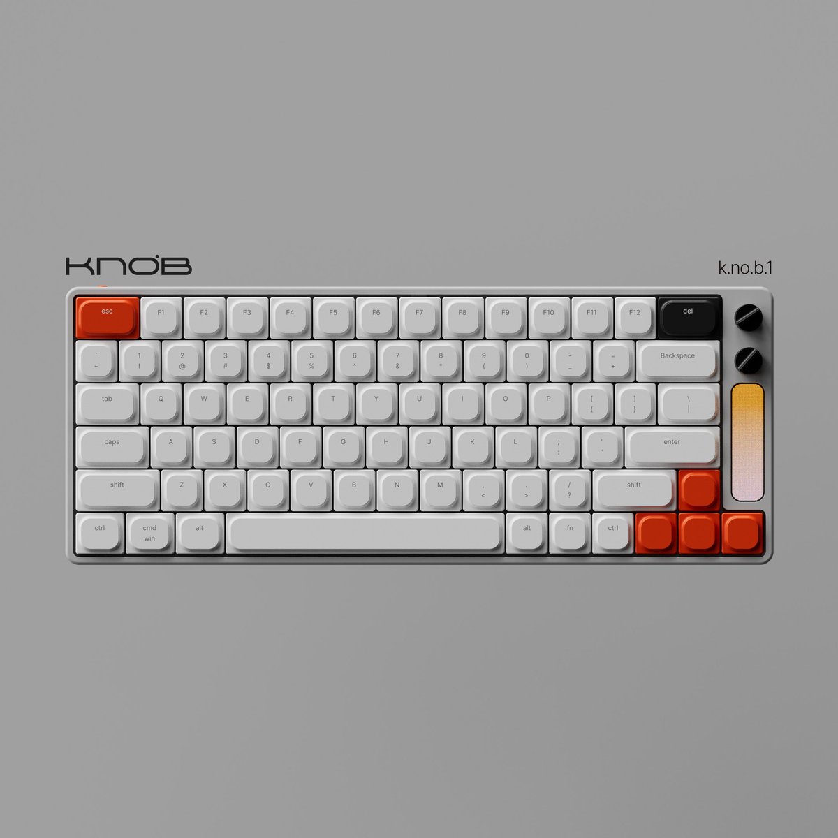 benfryc's tweet photo. Meet the Knob // k. no.b.1

78 keys
Low-profile custom 20mm keycaps
An illuminated screen
Dual-action knobs
Mac / PC compatible

I want to bring it to life. Design details will evolve, but I’m excited to build it.

More pics below.

#industrialdesign #keyboard #productdesign https://t.co/DZxFxNLpwf
