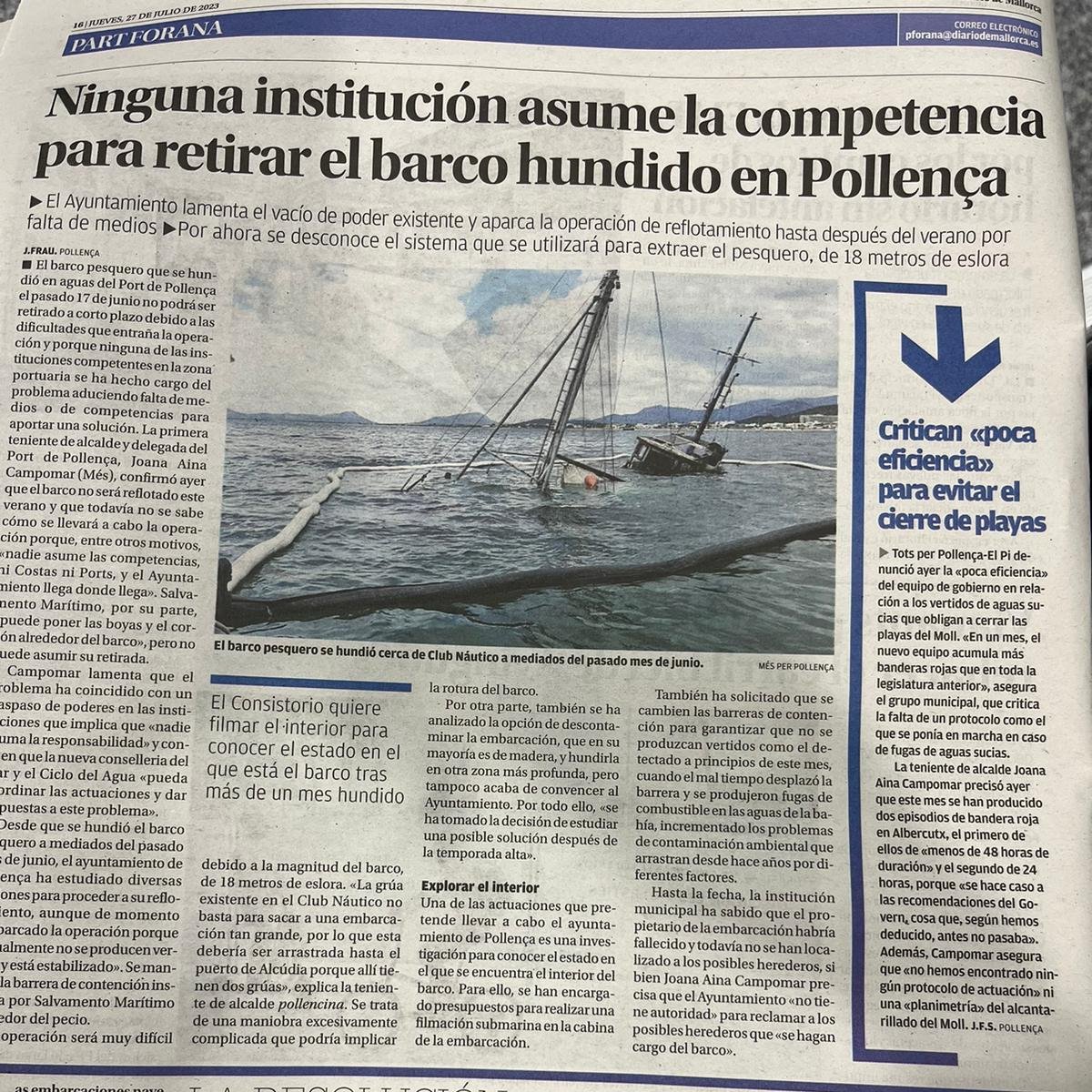MarillesFund's tweet photo. Quan es tracta de la mar i el litoral, massa sovint observam una confusió de competències i una tendència a mirar cap a una altra banda a l'hora d'assumir responsabilitats. (1/2) https://t.co/uaXHMIQlY3