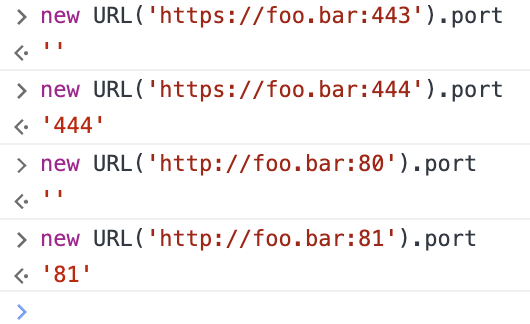 ZoltanKochan's tweet image. Apparently, the JavaScript URL parser will omit the default port for a protocol (80 for HTTP and 443 for HTTPS) even if it was explicitly specified.