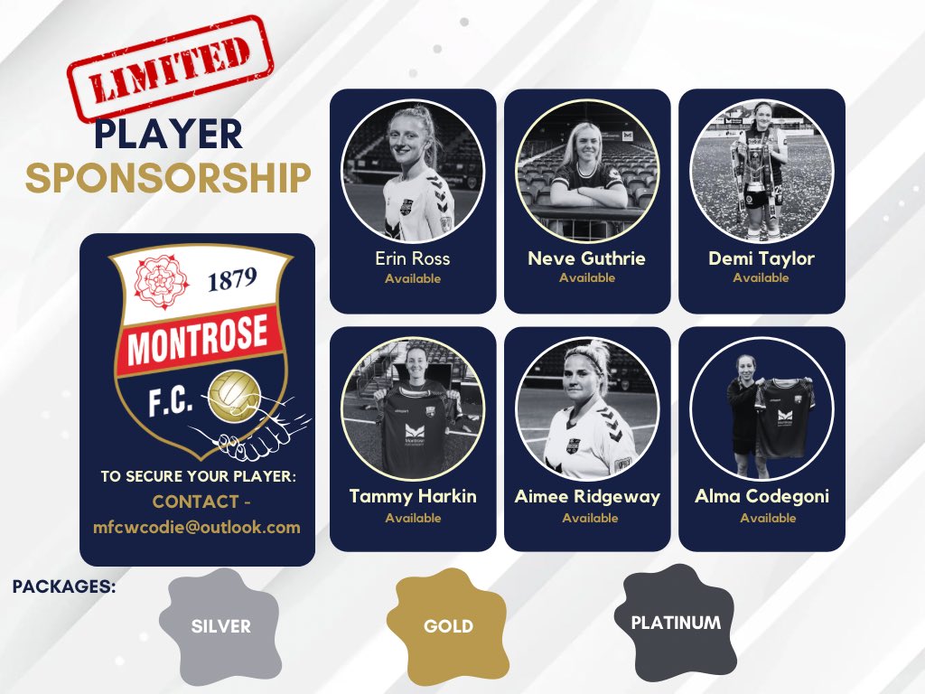 𝗟𝗜𝗠𝗜𝗧𝗘𝗗 𝗣𝗟𝗔𝗬𝗘𝗥 𝗦𝗣𝗢𝗡𝗦𝗢𝗥𝗦𝗛𝗜𝗣 𝗔𝗩𝗔𝗜𝗟𝗔𝗕𝗟𝗘‼️

Would you like to become a player sponsor for the upcoming SWPL season? 

We only have 6️⃣ players still available! 

Get in touch today for more information on our packages! 🤝🏼 

✉️ - mfcwcodie@outlook.com