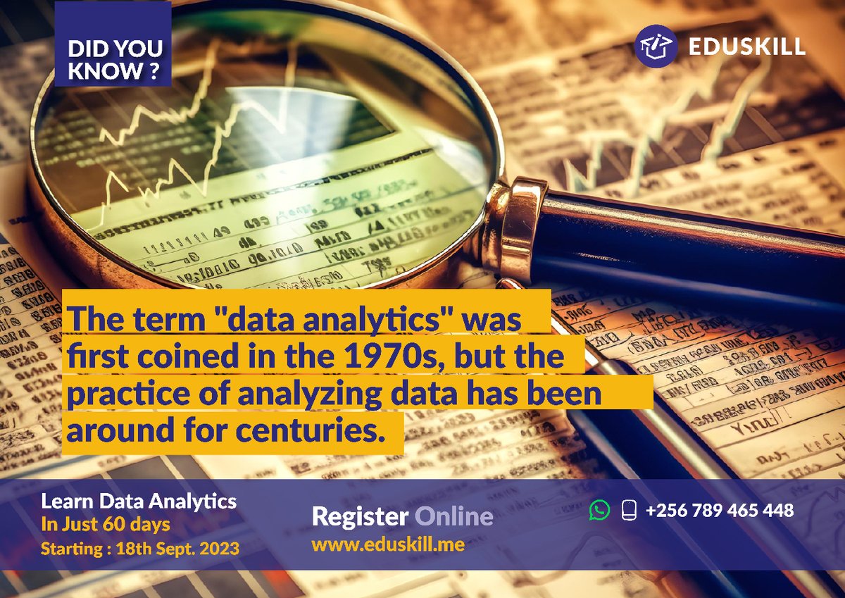 Eduskill_ug's tweet image. 📊 History of Data Analytics 
📈🔬 Join us as we uncover the historical roots of data analytics and celebrate its enduring impact on our world! 🚀🌐 #DataAnalytics #DataHistory #LegacyOfAnalysis #DataDrivenDecisions