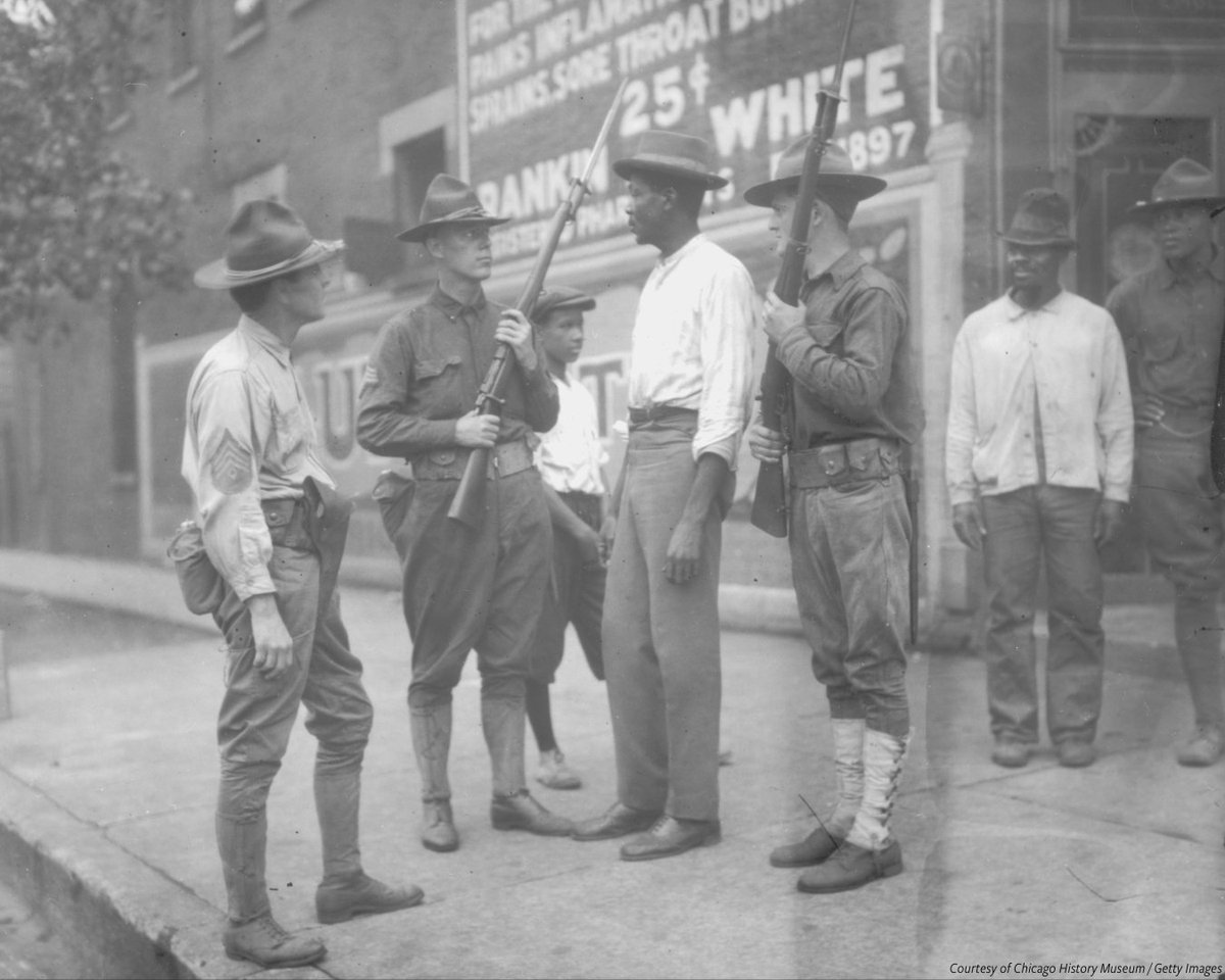 NMAAHC's tweet photo. #OnThisDay in 1919, Chicago race uprisings began in response to the death of a young Black man who was stoned after swimming into a segregated section of Lake Michigan. #APeoplesJourney #ANationsStory https://t.co/LLaohgyACM