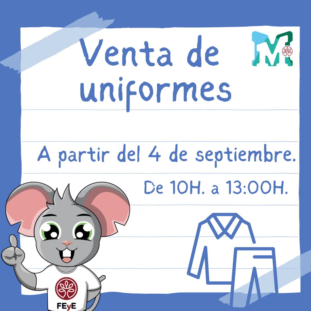mmt_feye's tweet photo. Venta de libros y uniformes🏫👩🏻‍🏫👨🏻‍🏫

#ColegioMedallaMilagrosaToledo #MedallaMilagrosa #MilagrosaToledo 
#colegiosFEyE https://t.co/rmDY765kTP