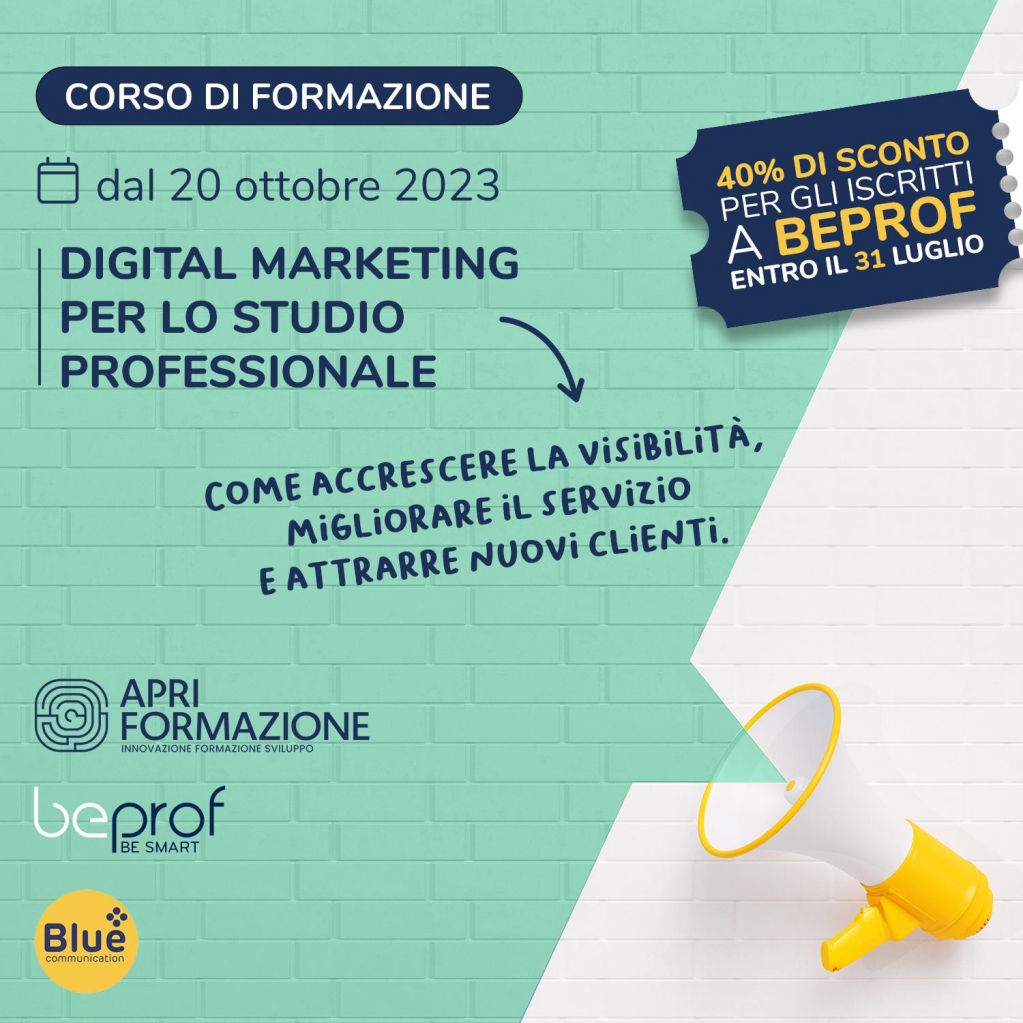 BeProfApp's tweet photo. "DIGITAL MARKETING PER LO STUDIO PROFESSIONALE", corso di #formazione in partenza il 20 ottobre.

Prenota ora, paghi dopo:

https://t.co/mxto5lzaYs

#BeProf #BeSmart #DigitalMarketing #EarlyBird https://t.co/JsdJwzsiXD