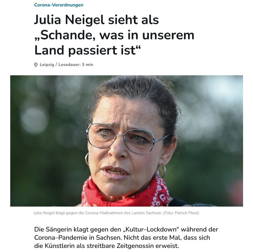 SandraKMeier's tweet photo. #Aufarbeitung „Konkret habe ich den Freistaat Sachsen verklagt, weil er nach der Aufhebung der pandemischen Lage nationaler Tragweite eine #2GPflicht und damit eine mittelbare #Impfpflicht für Konzerte eingeführt hatte“, sagt Julia #Neigel.

LINK: 
https://t.co/bNOVCtyUM0 https://t.co/ZIoKnpkWwb