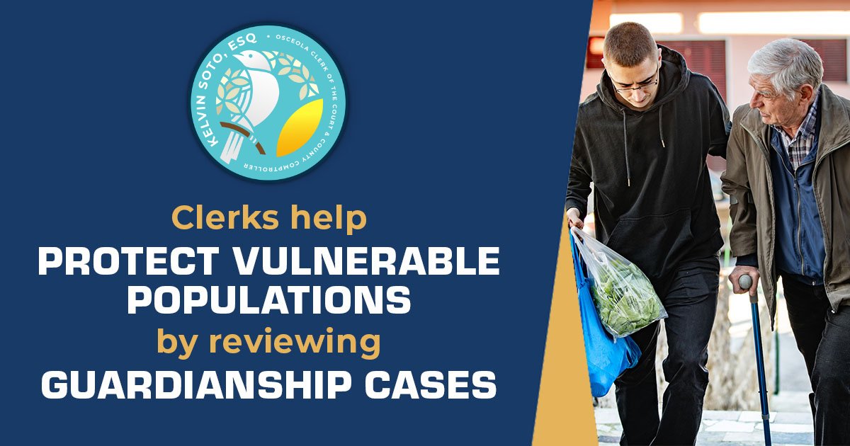 Our office is committed to protecting vulnerable populations from exploitation and abuse.

By reviewing and auditing guardianship cases, our office helps ensure guardians are held accountable and act in their wards' best interest.

#FLClerks #ServeWithCare
