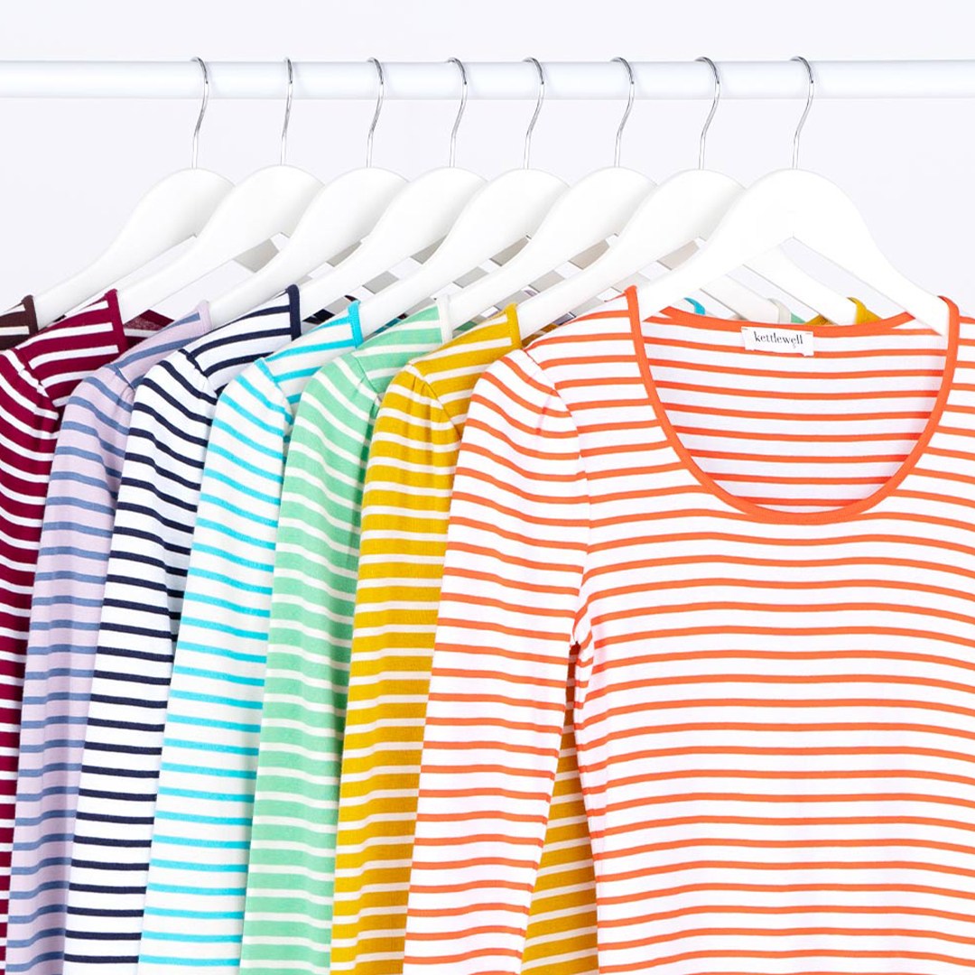 KettlewellCols's tweet photo. Say hello to Stella! Our new Stripey Scoop top with ruched shoulder details. Available in 8 colourways.❤️🌈#kettlewellcolours https://t.co/prpamX6CD4