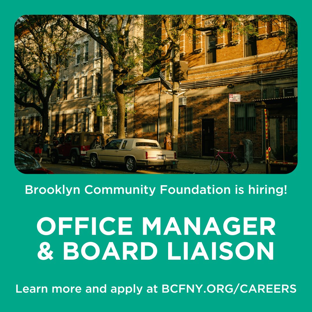 Our team is growing! We’re pleased to share that we are #hiring for two positions: • Program Officer • Office Manager & Board Liaison Learn more and apply here: brooklyncommunityfoundation.org/careers (No DMs or phone calls, please).