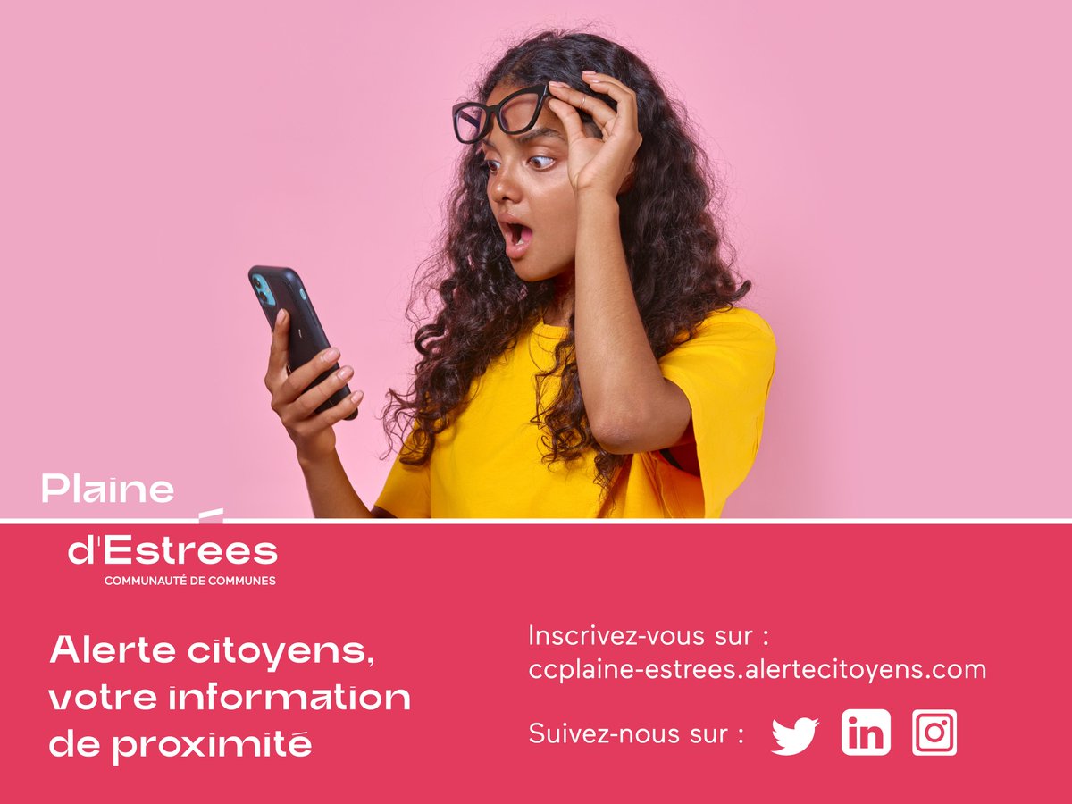 CCPlaineEstrees's tweet photo. 📢 Êtes-vous inscrit sur Alerte citoyens ?
📱 Ce service vous permet de recevoir gratuitement les alertes de la Plaine d'Estrées par SMS ou message vocal. 
Pour être tenu informé rapidement des évènements près de chez vous, il suffit de quelques clics :
➡ https://t.co/0IlGnfeetw https://t.co/XHhwU8XJbI
