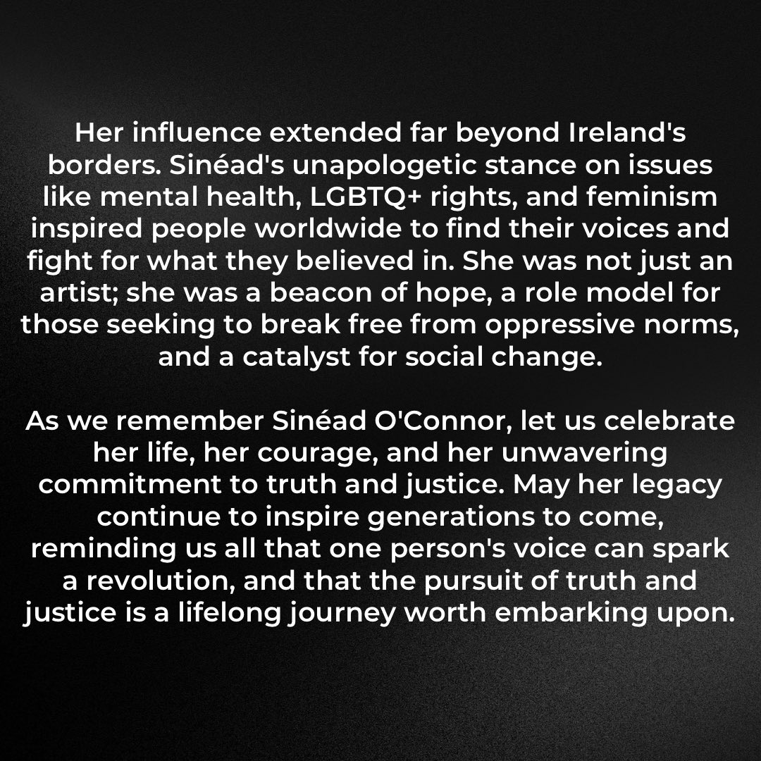 SMManagement14's tweet photo. #SinéadOConnor #IrishLegend #FearlessActivist #RestInPeace 🕊️ https://t.co/Yex74dc9lW