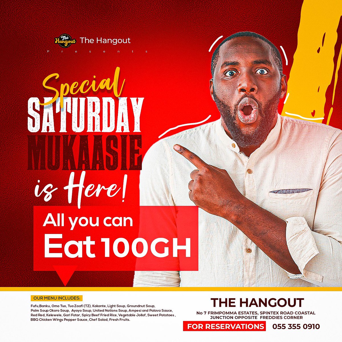 thehangout_gh's tweet photo. Hi guys we’ve added Saturday to our special mukaase buffet. Join us this Saturday for amazing varieties of locally made foods https://t.co/fUZUIsvT7Y