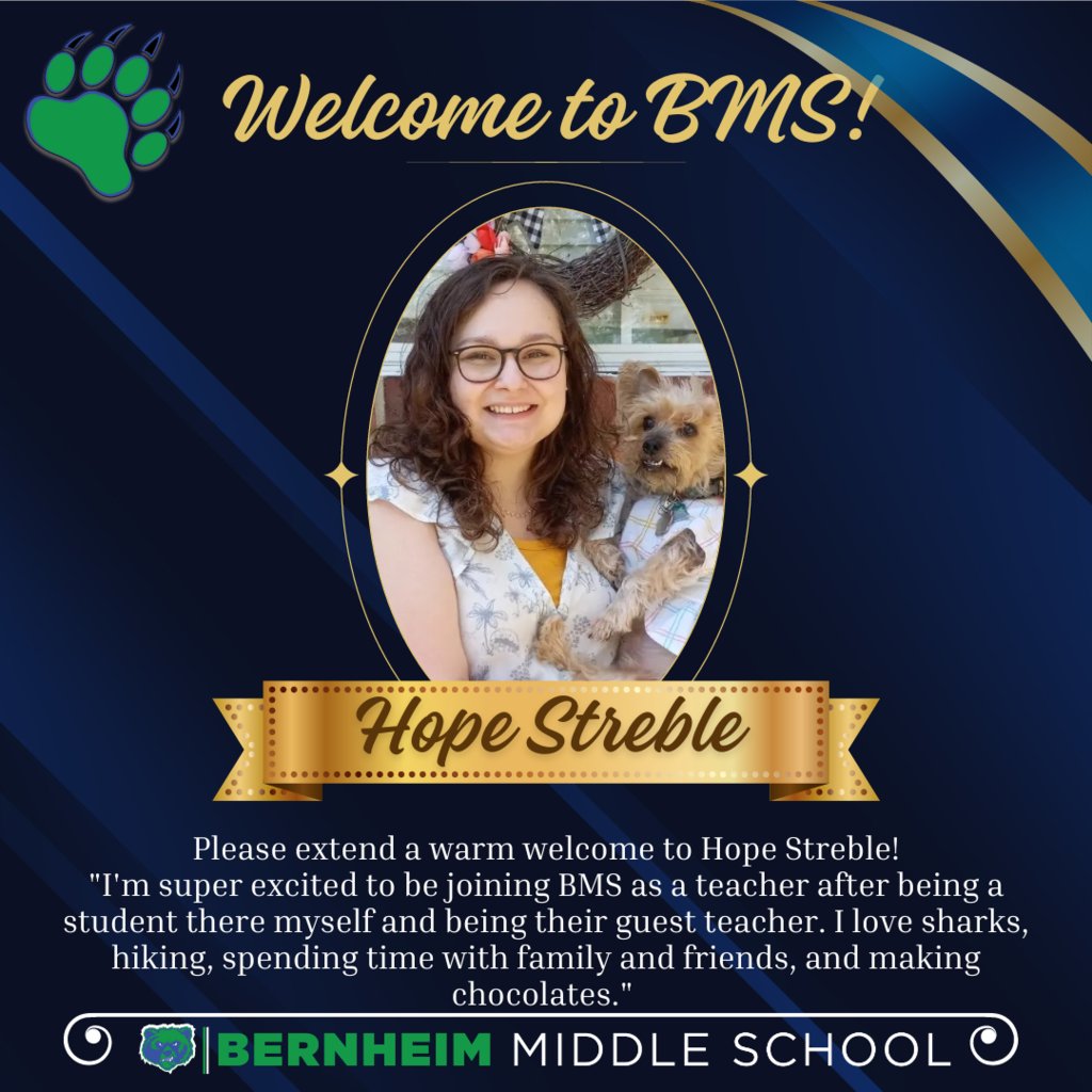 Welcome back to Ms. Streble! She will be joining our staffulty this year as an elective teacher.