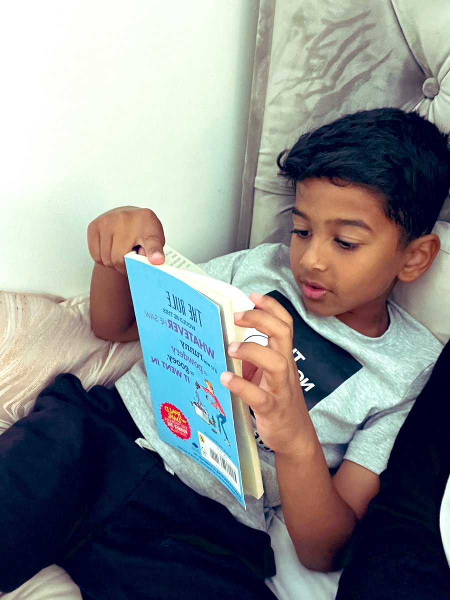 We have a huge Roald Dahl fan, reading his sister’s hand me down. Says he needs the whole collection now 📚 #roalddahl #georgesmarvellousmedicine