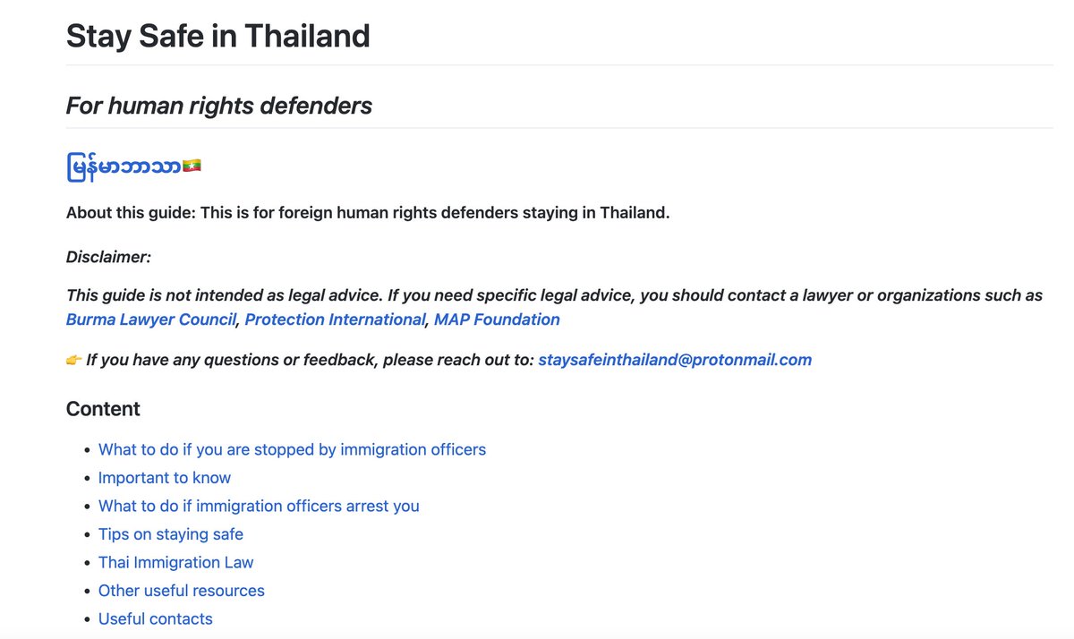 👉  Some Burmese human rights defenders in Thailand have asked what to do if they have an encounter with the authorities. Here are useful resources: 
staysafeinthailand.info

#HumanRightsDefenders #Myanmar #Thailand
#WhatsHappeningInMyanmar #KnowYourRights