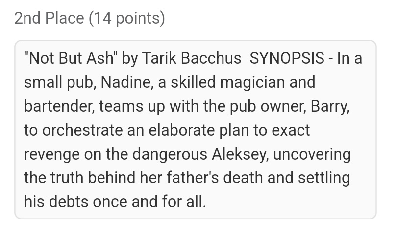 TarikinToronto's tweet photo. Pretty chuffed with this result, especially for a crime caper I wasn't particularly confident about. May the prompts be in your favour this weekend! #FlashFictionChallenge2023 #nycmidnight https://t.co/kphnSv6aWL