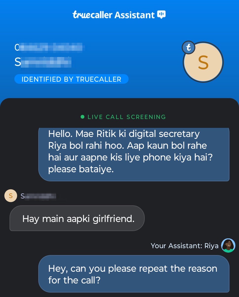 okayritik's tweet photo. When you're using @truecaller_in Assistant and your girlfriend calls up. Try it at your own risk😂☠️ https://t.co/8ZXzE8rsG3