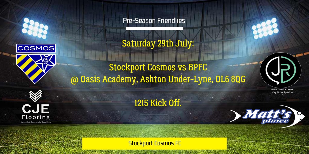 First Pre-Season game this weekend for the Cosmos. 

The lads take on ex player Chris Singletons side BPFC at Oasis Academy, AUL. 

A chance to blow away the summer cobwebs and bed a couple of new players in.