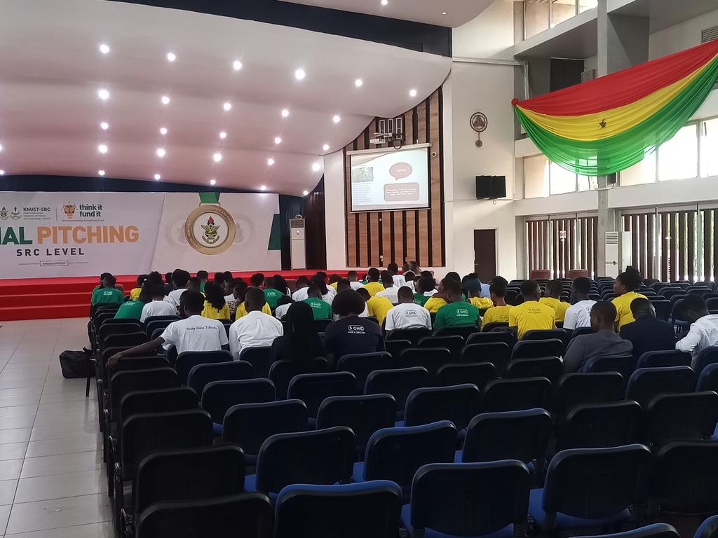 Noticeboardgh's tweet photo. THINK IT FUND IT FINAL PITCHING,
Happening now in the Great Hall -KNUST...
Learn To be business Enterprenuerโ๐
KNUST SRC think it Fund It is here โ
#KNUSTNotice|#MadeInKNUST https://t.co/R3xgVn0FOD