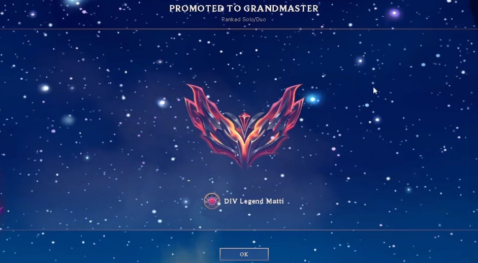 Der Climb beginnt, diesen Split werde ich nur Offstream am Main spielen, mal gucken wie weit ich komme, wenn ich wieder Full Tryhard zocke in der Soloq. Grandmaster Early Season ist schon mal geschafft. Next Goal wieder Challenger zu werden.