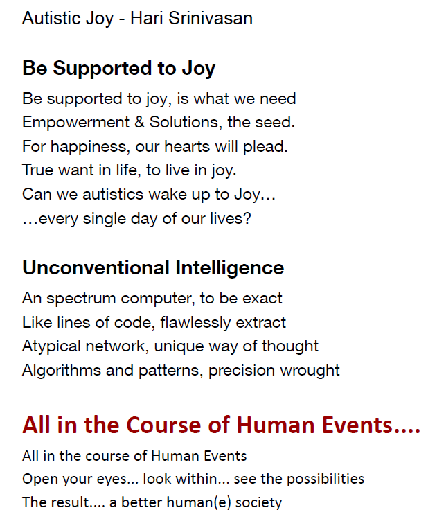 AMCHP_GrowingUp's tweet photo. This #DisabilityPrideMonth, we wanted to lift up some of the submissions we received through our State Public Health Autism Resource Center's celebrating #AutisticJoy opportunity. We're excited to share a poem, "Autistic Joy," by Hari Srinivasan. #ActuallyAutistic #Neurodiversity https://t.co/IgnjfuIFVQ