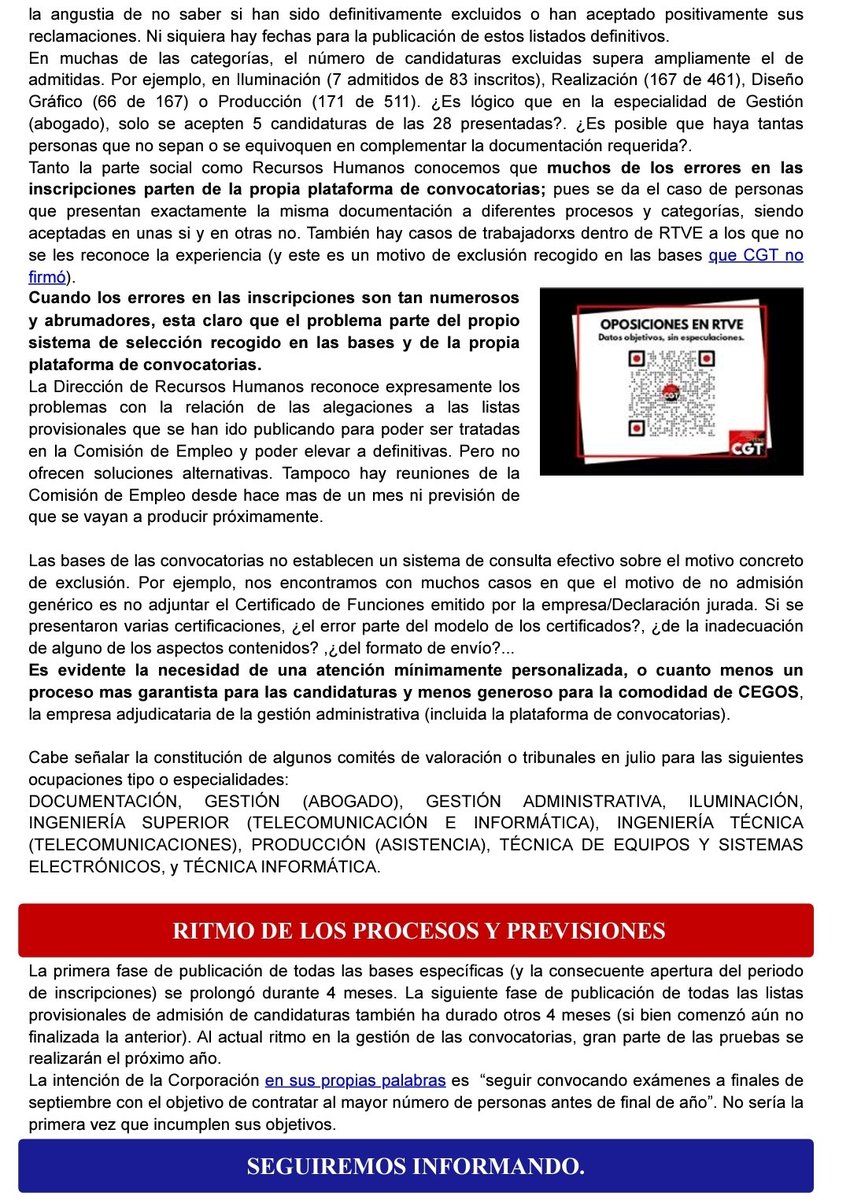 ¿PREVISIONES PARA LAS #OPOSICIONESRTVE?
🟥🟥⬛️⬛️
6 Meses después de la publicación de las primeras bases específicas y la apertura del consiguiente periodo de inscripciones, este es el estado de las distintas categorías convocadas:

SIGUE LEYENDO👇
cgtrtve.org/previsiones-pa…