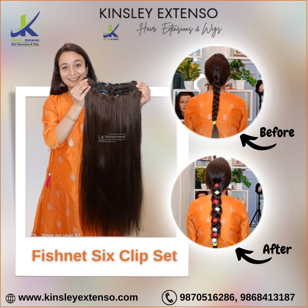Clip In Fishnet Six Clip Set
Add Length and Volume instantly 
Available in all #COLORS & #LENGTHS

#clipinhair
#cliponextensions #clipinextensions #clipextensions #besthairextensions #hairtransformation #hairstyles #mua #hairstylist #wheretobuyhairextensions #delhihairextensions