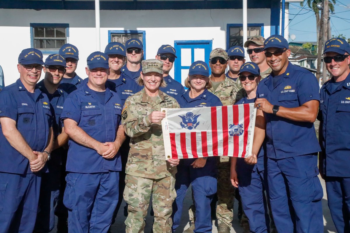 Southcom's tweet photo. #SOUTHCOM Commander Gen. Laura Richardson &amp; @USAmbGuyana yesterday observed U.S. &amp; multinational service members conducting public order &amp; small boat training during #Tradewinds23 in Guyana. The Caribbean-focused exercise includes forces from 20+ nations. @EmbassyGuyana https://t.co/OwrxUnz0cq