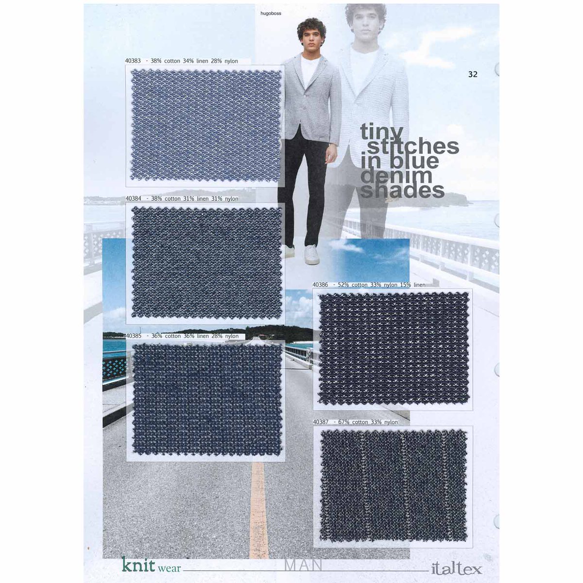 Denim #blue colours the tiny structures of comfortable knit summer jackets for Spring/Summer 2025 - from the Italtex fabric and color fashion trend book Knitwear for Men SS25 italtextrends.com/collections/kn… #menswear #knitwear #textiledesign #colortrends #fashiontrends #trendbook