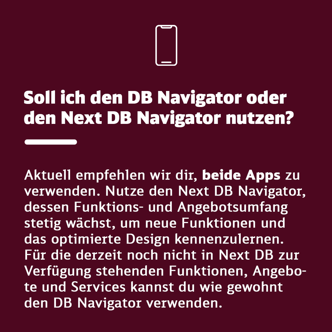 DB_Bahn's tweet photo. Derzeit hast du die Möglichkeit, die Webseite https://t.co/Btzo1lL5B2 und die App #NextDBNavigator zu testen. 👍👎 Doch wieso gibt es aktuell überhaupt einen Parallelbetrieb von Web und App? Die wichtigsten Fragen & Antworten. Weitere Infos: https://t.co/SacihCxvDA https://t.co/WEAfySYz41