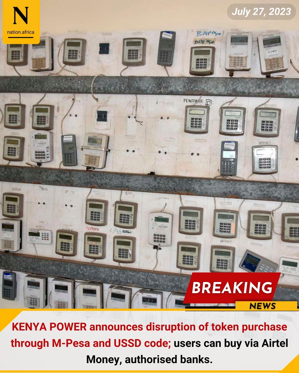 KENYA POWER announces disruption of token purchase through M-Pesa and USSD code; users can buy via Airtel Money, authorised banks. nation.africa/kenya/business…