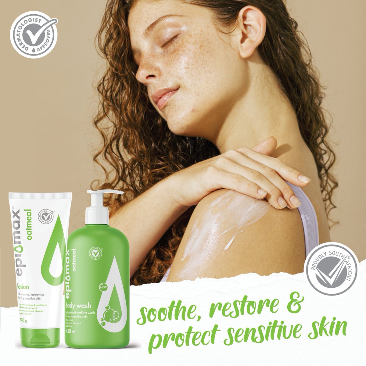 Try our Epi-max Oatmeal ultra-caring lotion &amp; pH balanced emollient body wash for dry sensitive skin💚💚

Available from selected retailers. epimax.co.za

#Epimax #SensitiveSkin #DrySkin #EmollientLotion #EmollientWash #OurFamilyForYourFamily #BuyProudlySouthAfrican