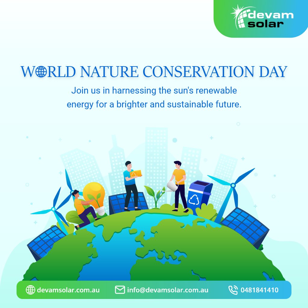 DevamSolar's tweet photo. 𝐖𝐨𝐫𝐥𝐝 𝐍𝐚𝐭𝐮𝐫𝐞 𝐂𝐨𝐧𝐬𝐞𝐫𝐯𝐚𝐭𝐢𝐨𝐧 𝐃𝐚𝐲! Take a pledge to protect our NATURE and contribute towards Green Future.  

🌐 https://t.co/ViU7Cn7Gum 

#WorldNatureConservationDay #DevamSolar #GoGreen #SolarEnergy #SustainableLiving #GreenTech #EnvironmentallyFriendly https://t.co/dn1ANhkwnM