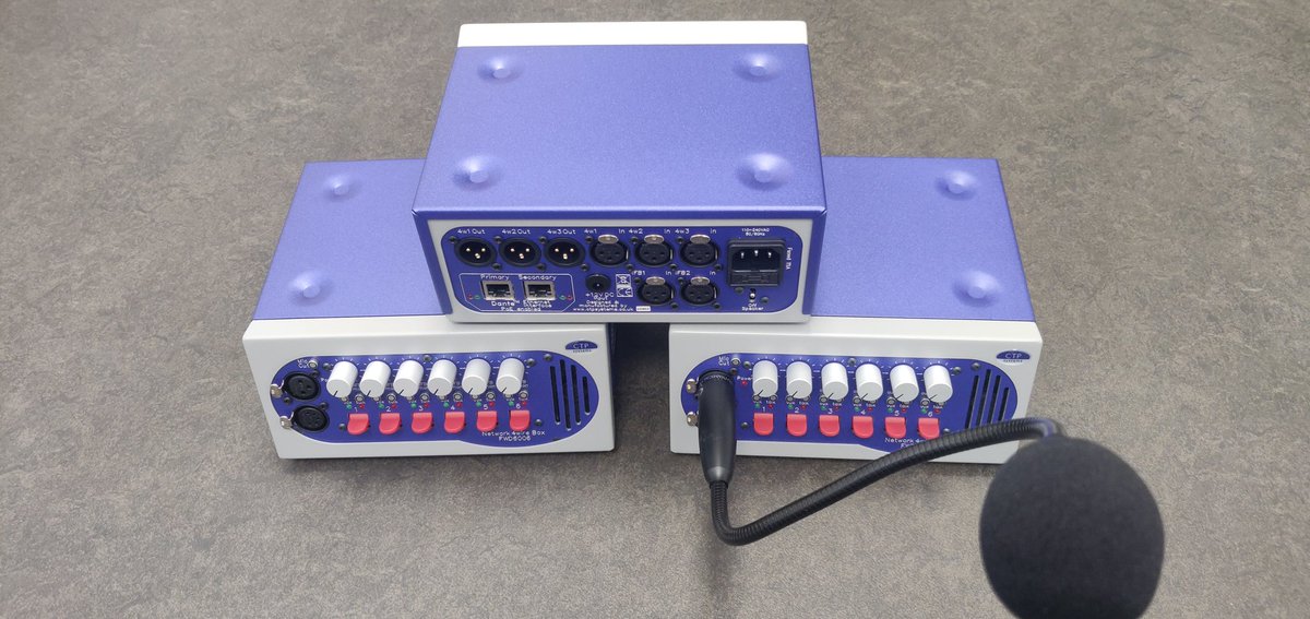 Three CTP Systems Dante Desktop Intercom Units just delivered to one of our broadcast customers.  These units allow cross site talkback via the internet.