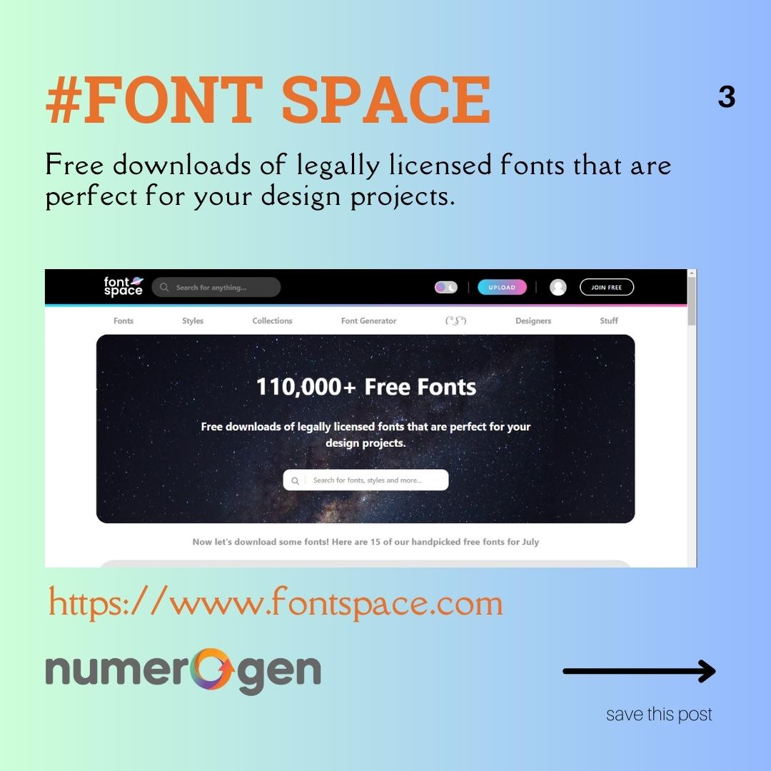 NumerogenS's tweet image. 💡 𝐭𝐨𝐩 𝟓 𝐰𝐞𝐛𝐬𝐢𝐭𝐞𝐬 𝐭𝐨 𝐟𝐨𝐧𝐝 𝐟𝐫𝐞𝐞 𝐟𝐨𝐧𝐭𝐬! 𝐒𝐚𝐯𝐞 𝐢𝐭 𝐧𝐨𝐰! 🤩

1. dafont.com

2. fontspace.com

3. fontbundles.net

4. urbanfonts.com

5. fontsquirrel.com

.For More Info
Website : numerogen.com