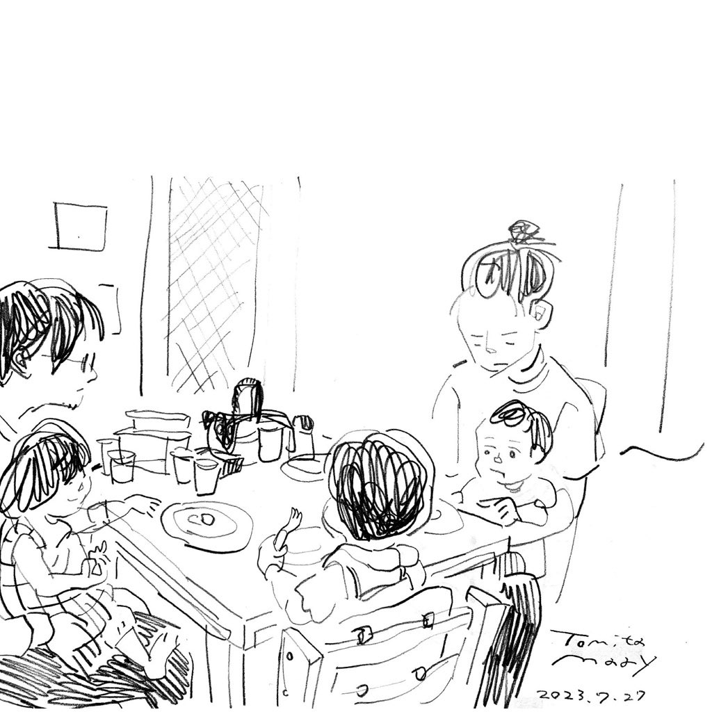 娘と夫と友人たちを描いた 