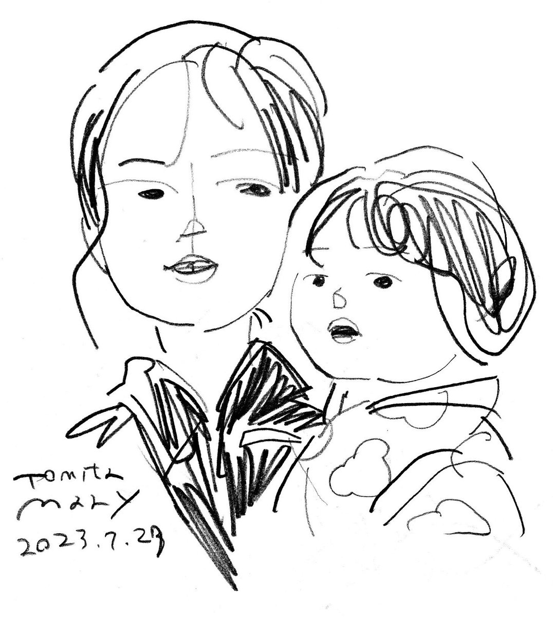 娘と夫と友人たちを描いた 